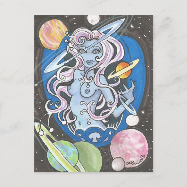 Galaxia Sci-Fi Space Girl fantasy planets Postcard (Front)