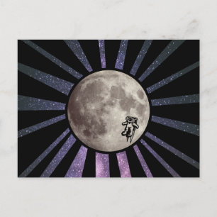 Galaxie violette et lune avec carte postale de l'e