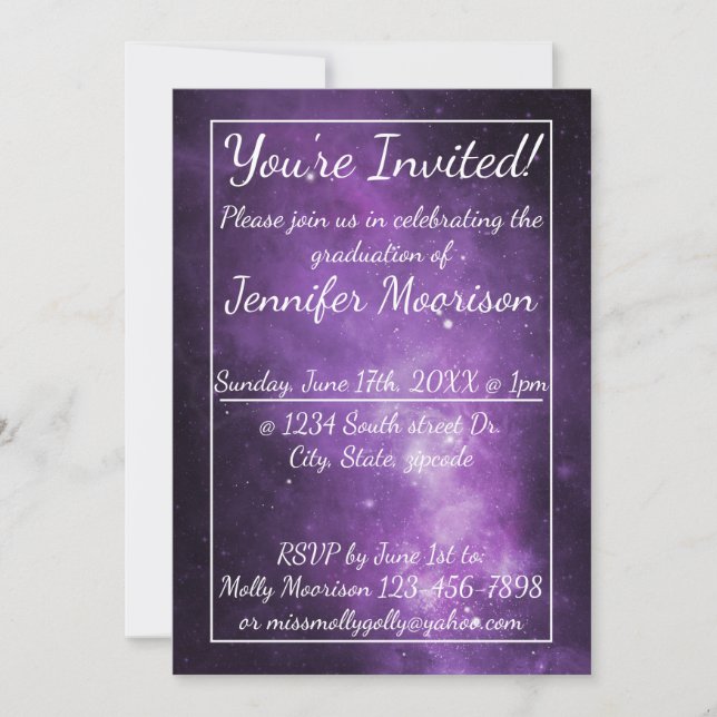 Galaxie violette Invitations de la Partie de Gradu (Devant)