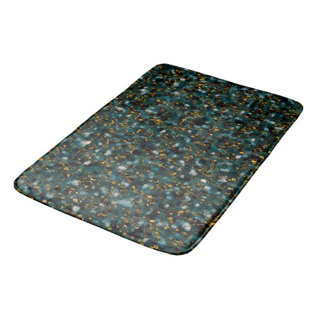 Galaxies Black Blue & Gold Bath Mat (Angled)