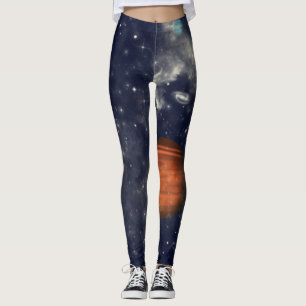 Galaxies with stars and planets in space leggings