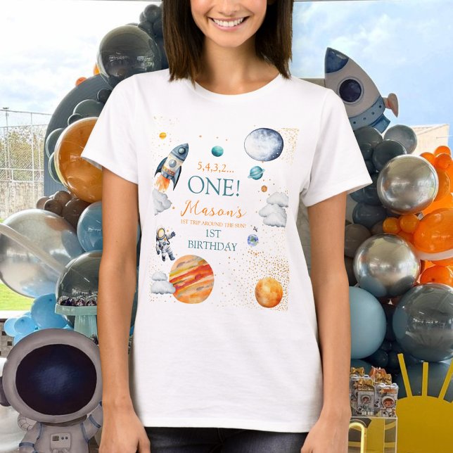 Galaxy Adventure Space  Boy First Birthday  T-Shirt (Creator Uploaded)