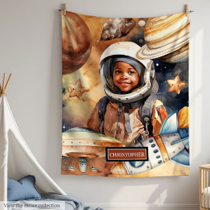 Galaxy Adventure Throw Space Gift for Black Boys Fleece Blanket