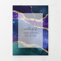 Galaxy Agate Mariage Photo Tri-Fold Invitation