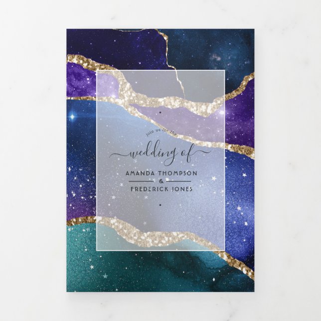 Galaxy Agate Mariage Photo Tri-Fold Invitation (Page de couverture)