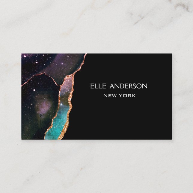 Galaxy Agate Modern Elegant Makeup Teal Ruby Business Card (Front)
