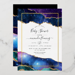 Galaxy Agate Stone Baby Shower Foil Invitation