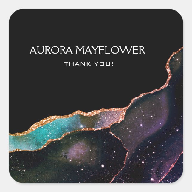 Galaxy Agate Thank You Elegant Modern Teal Ruby Square Sticker (Front)