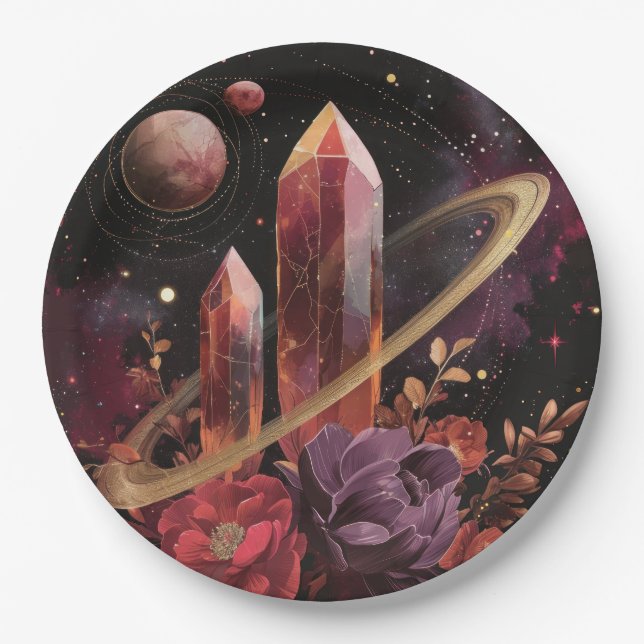 Galaxy Amethyst Starfield Cosmic Pattern Paper Plate (Front)