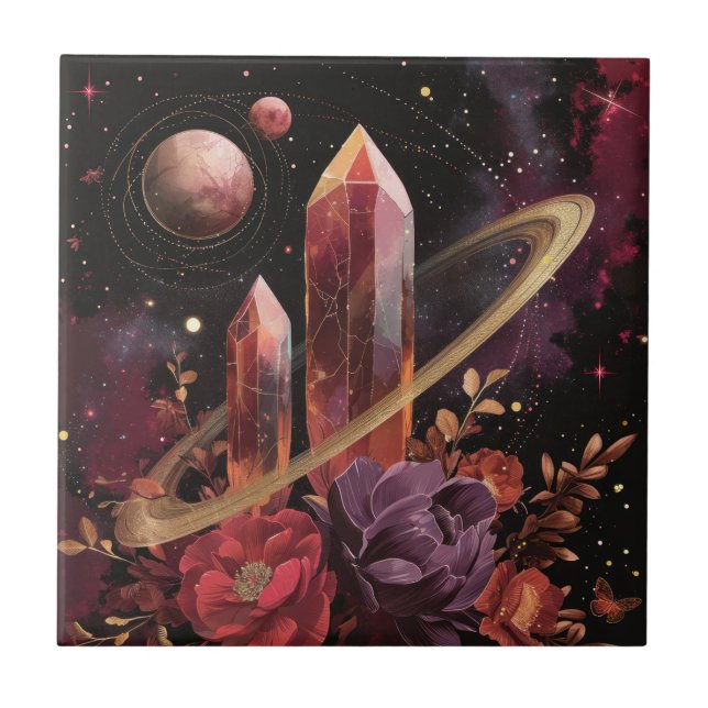 Galaxy Amethyst Starfield Cosmic Pattern Tile (Front)