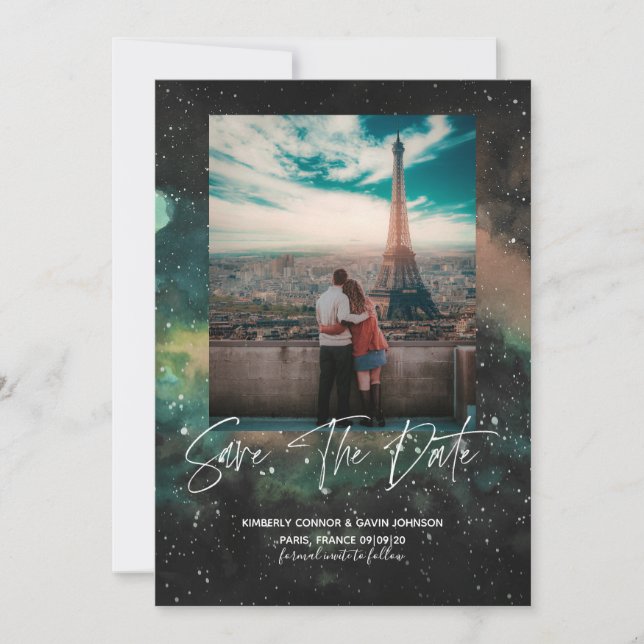 Galaxy and Geometric Moon  Save the Date (Front)