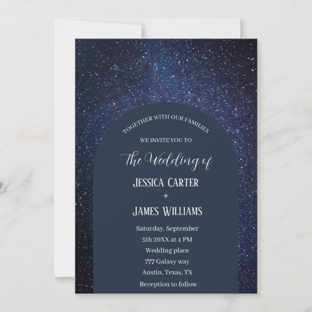 Galaxy Arch Navy Celestial Starry Night Wedding Invitation (Front)