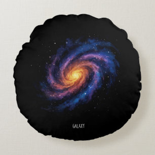 Galaxy Artwork – Cosmic Spiral Space Illustration Round Pillow