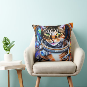 Galaxy Astronaut Cat Throw Pillow