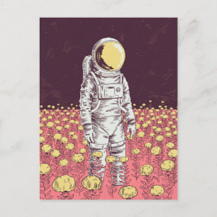 Galaxy Astronaut Space Explorer field of flowers   Postcard