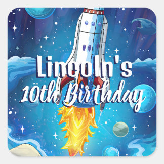 Galaxy Astronaut Space Shuttle Rocketship Birthday Square Sticker
