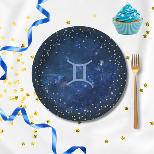 Galaxy  background  -Gemini symbol  Paper Plate