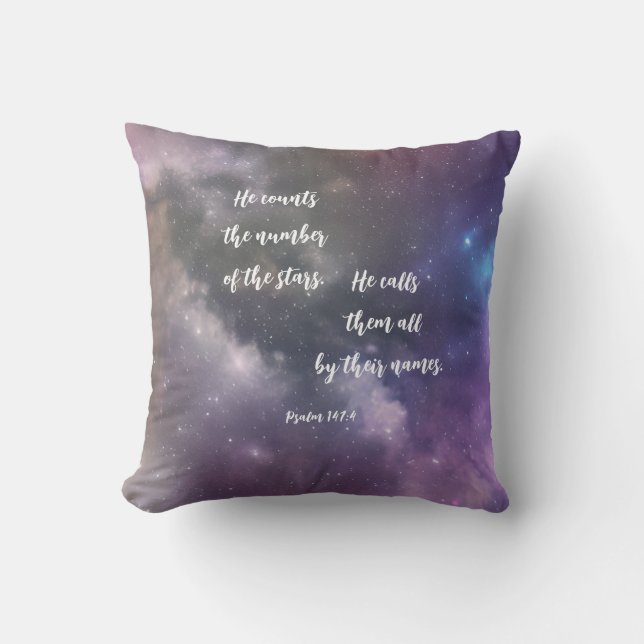 Galaxy Bible Verse Stars  Throw Pillow (Front)