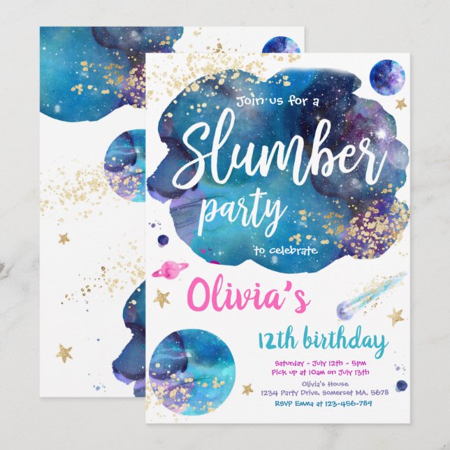 Galaxy Birthday Party Tween Galaxy Slumber Party Invitation (Front/Back)