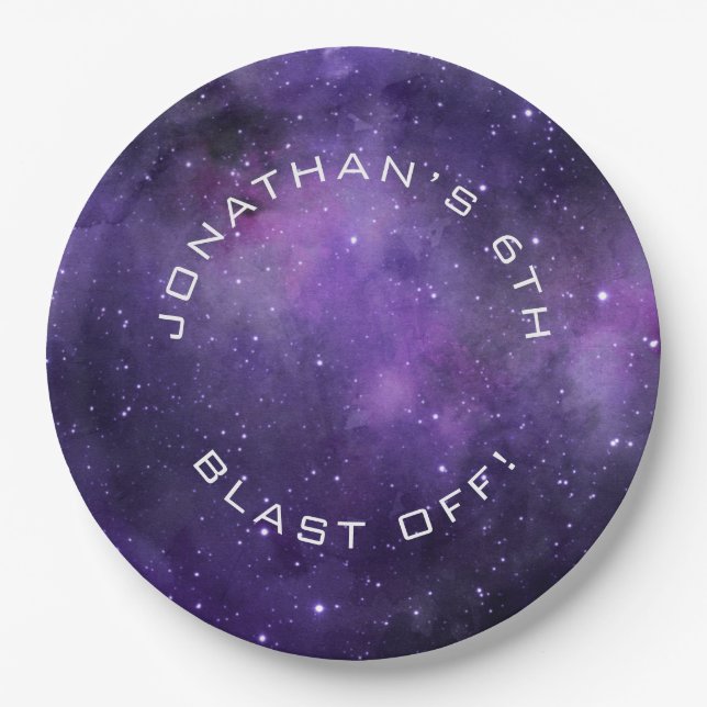 Galaxy Birthday | Purple Space | Planetarium Party Paper Plate (Front)