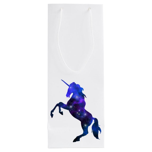 Galaxy  blue beautiful unicorn sparkly image wine gift bag (Back)