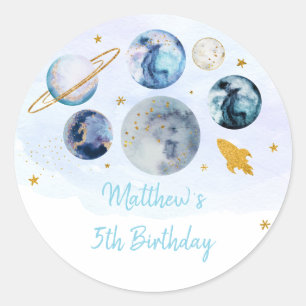Galaxy Blue Gold Outer Space Birthday Classic Round Sticker