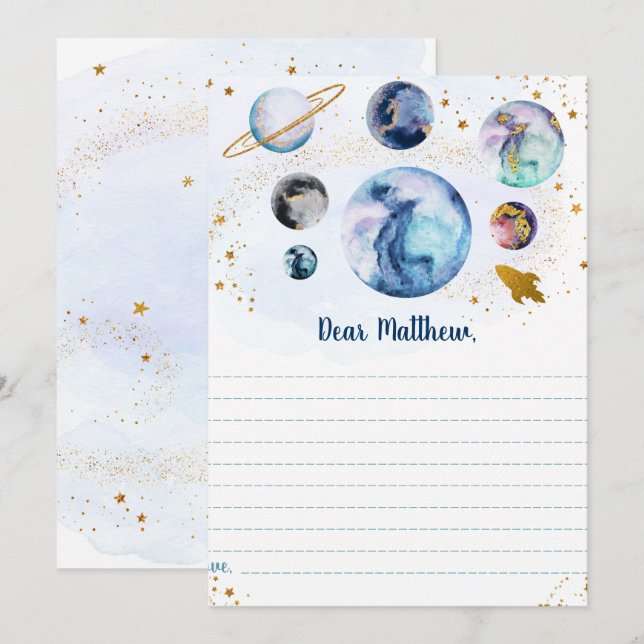 Galaxy Blue Gold Space Birthday Time Capsule Cards (Front/Back)