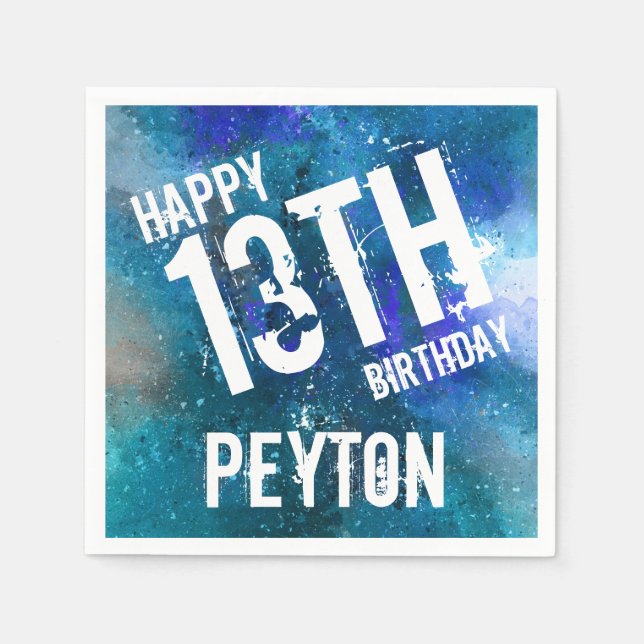 Galaxy Blue Personalized Birthday Party Napkin (Front)