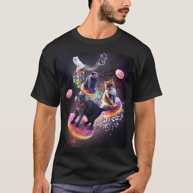 Galaxy Cat Doughnut - Space Cats Riding Doughnuts T-Shirt (Front)