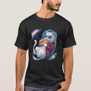 Galaxy Cat Eating Hotdog Funny Space Astronaut Cat T-Shirt