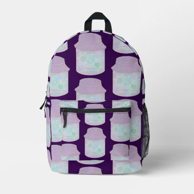 Galaxy Cat in a Jar | Kawaii Space Cat Art Printed Backpack (Front)