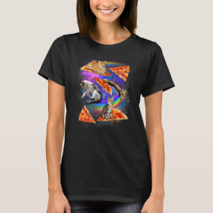 Galaxy Cat In Space Cat Riding Pizza T-Shirt