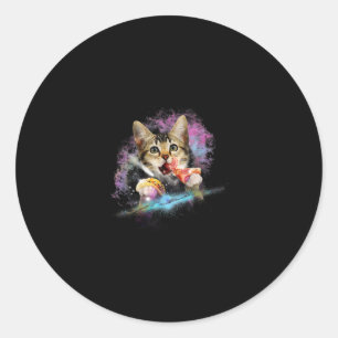 Galaxy Cat Rules Space With Taco And Pizza Power Classic Round Sticker
