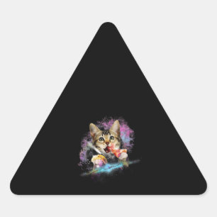 Galaxy Cat Rules Space With Taco And Pizza Power Triangle Sticker