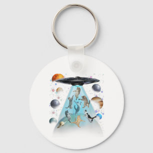 Galaxy Cat Swimming T-Shirt Cute Astronaut Cats Keychain