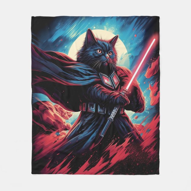 Galaxy Cat Swordsman Fleece Blanket (Front)