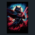 Galaxy Cat Swordsman Poster<br><div class="desc">The most feared lord in the galaxy is now the most adorable. This hilarious art print features a powerful feline Sith Lord, complete with the iconic helmet and a glowing red lightsaber, ready to conquer the galaxy... right after a quick nap. It's the perfect gift for fans of classic sci-fi...</div>