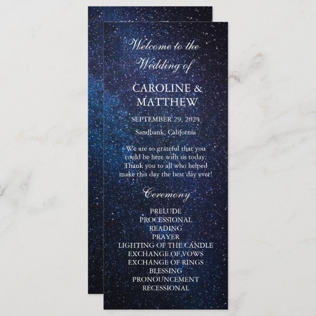 Galaxy Celestial Night Sky Stars Wedding  Program (Front/Back)