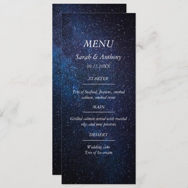 Galaxy Celestial Stars Night Sky Wedding Food  Menu (Front/Back)