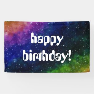 Galaxy coloré Bannière de fête d'anniversaire