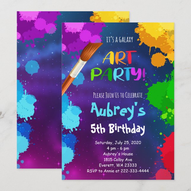 Galaxy Colourful Painting Birthday Invitation (Front/Back)