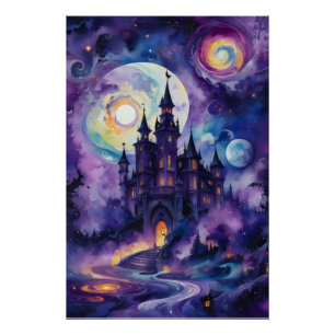 Galaxy Dreams: Mystical Castle in the Purple Sky  Poster