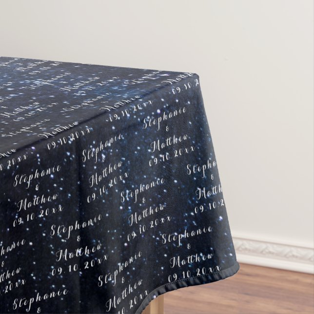 Galaxy Elegant Bride and Groom Names Wedding Tablecloth (In Situ)
