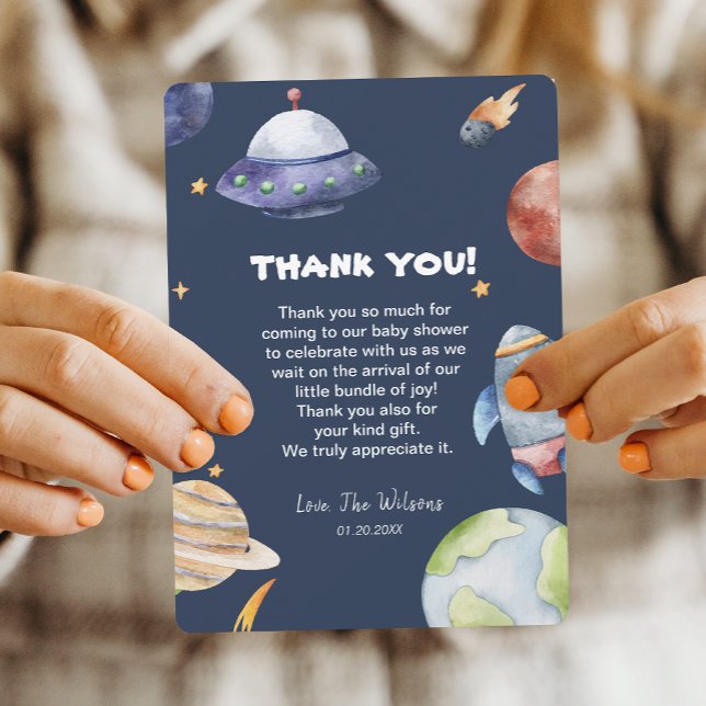 Galaxy Espace extra-atmosphérique Carte de remerci (Galaxy Outer Space Boy Baby Shower Thank You Card)