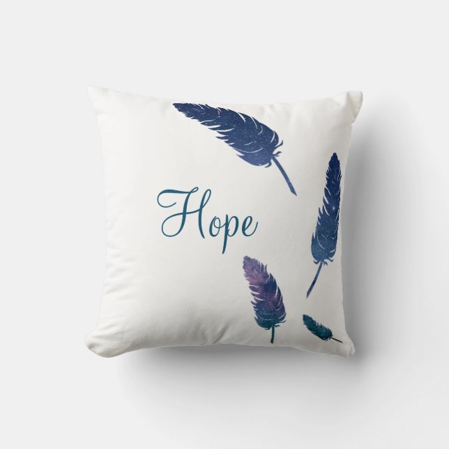 Galaxy feathers with hope word on it throw pillow (Front)