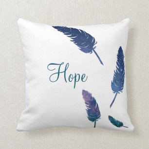 Galaxy feathers with hope word on it throw pillow