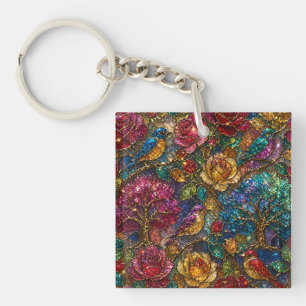 Galaxy Floral Birds Pattern Keychain