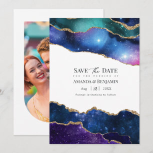 Galaxy Geode Marble Faux Glitter Celestial Weddin Save The Date