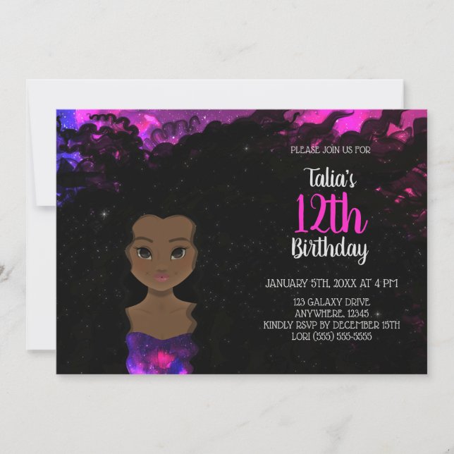 Galaxy Girl Invitation d'anniversaire | Ombre magi (Devant)
