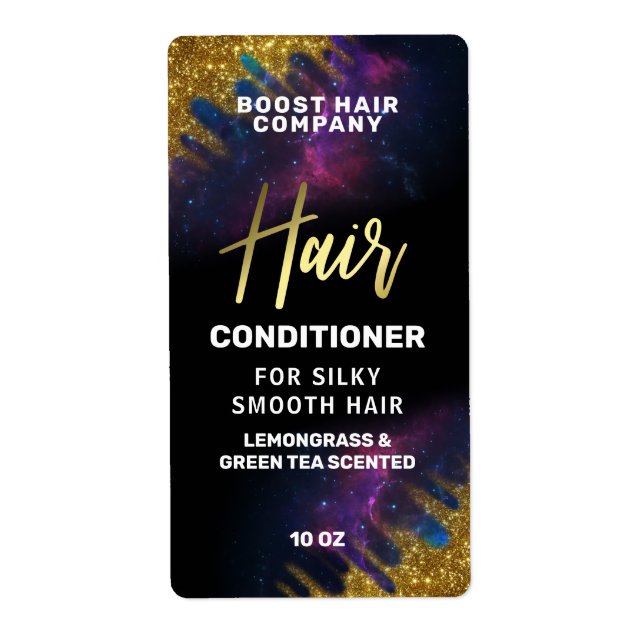 Galaxy Glitter Black And Gold Hair Product Labels (Front)